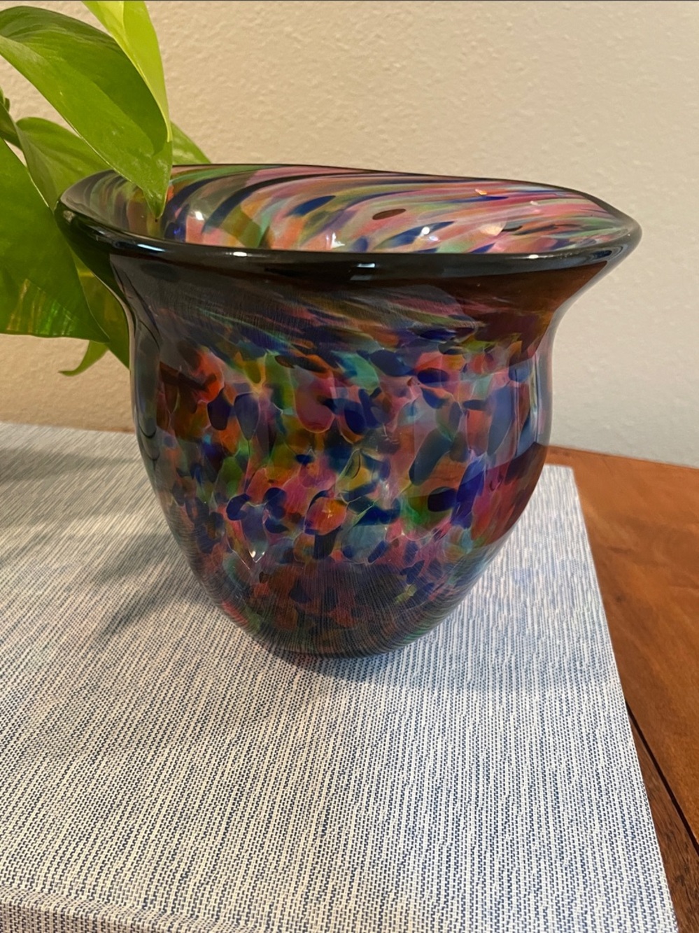 Handblown Art Glass Vase | Multicolor Confetti & Swirl Design | 5"